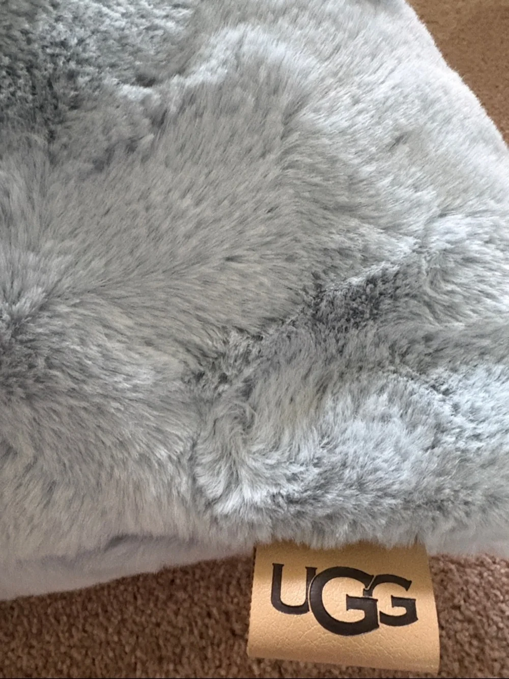 UGG Olivia Plush Light Blue Faux Fur Square Throw Pillow